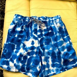 Speedo men’s swim trunks board shorts blue and white size small